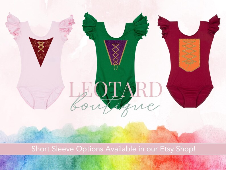 Short Sleeve Sanderson Sisters available in Leotard Boutique's Etsy Shop.