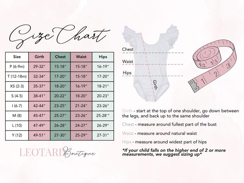 Size Chart for babys, toddlers and girls.