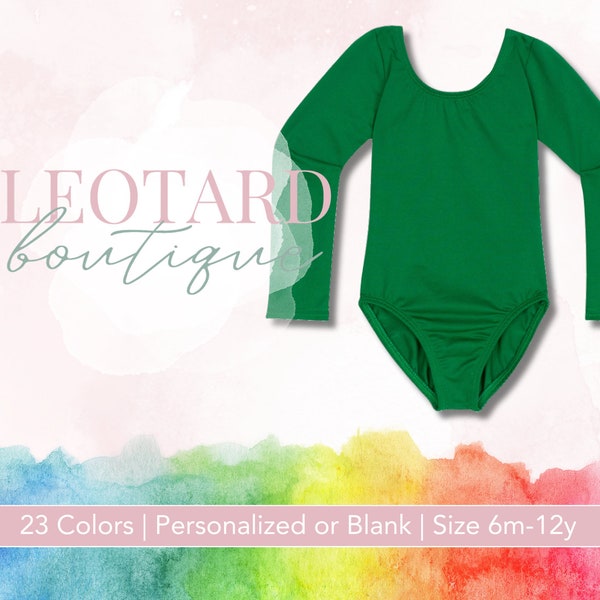 Green | Girls Ballet Leotard | Long Sleeve | Dance Wear | Gymnastics Outfit | Ready to Ship | Customizable