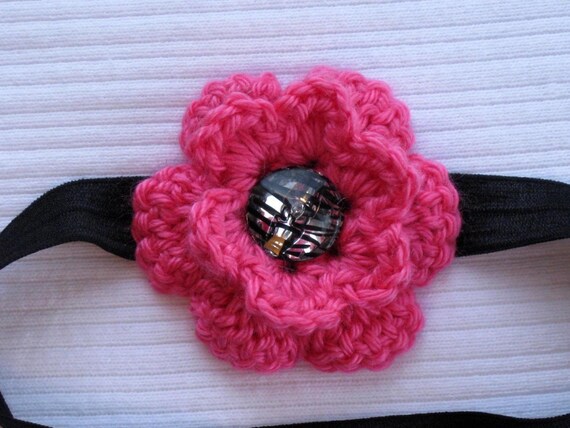 Items similar to Baby Girl White Headband, Pink Flower. Flower headband ...