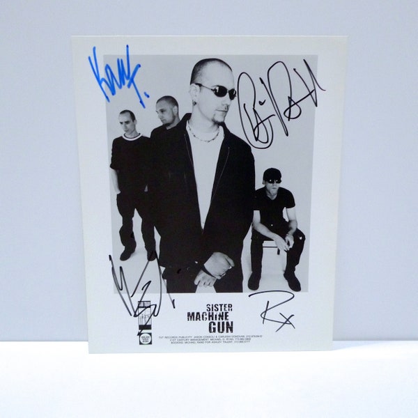 Sister Machine Gun Signed Photograph 90s Vintage Original Press Release Black and White Band Photo Wax Trax TVT Mohawk Music Records