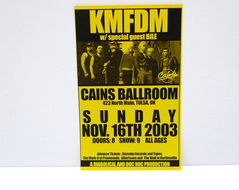 KMFDM Flyer / Handbill November 16, 2003 - Cains Ballroom Tulsa OK with Bile Industrial Concert Tour - Mohawk Music Records