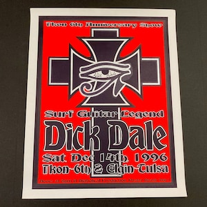 Dick Dale / Frank Kozik Poster - Autographed - December 14, 1996 Concert / Calling Up Spirits Tour / Surf Guitar Band / Mohawk Music Records