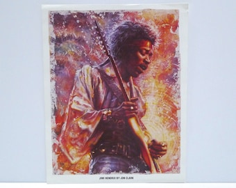 Jimi Hendrix Poster by Jon Clark with Discography 1966 - 1990 Vintage UK VOX Magazine Illustration / Artwork 1991  Mohawk Music Record Store