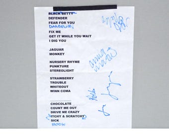 Boss Hog Autographed Setlist 1999 - Original Hand Signed by Cristina Martinez, Jon Spencer / Whiteout Tour / Trees Dallas TX / Mohawk Music