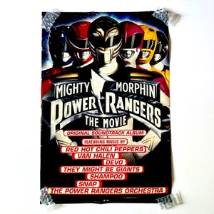 Mighty Morphin Power Rangers Original Movie Soundtrack Poster - Vintage 1995, Red Hot Chili Peppers, Van Halen, Devo, They Might Be Giants