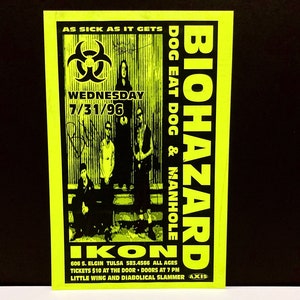 Póster autografiado de Biohazard - 31 de julio de 1996, póster vintage original de hardcore punk / gira de Mata Leão / Ikon Club Tulsa OK - Mohawk Music