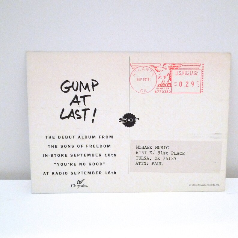 Sons of Freedom Gump Postcard Set 1991 Vintage Canadian Alternative Rock Band Don Harrison Don Binns Don Short 90s Mohawk Music Records