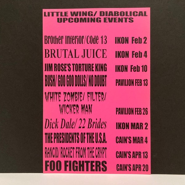 Bush / White Zombie / No Doubt / Rancid / Filter / Rocket From The Crypt Poster Original 1996 Vintage Live Concert Tour Dates Tulsa Clubs