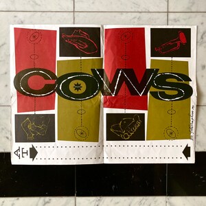 Póster original de The Cows - Banda vintage de punk rock post hardcore de Minneapolis, 1993. Gráficos del artista Ed Fotheringham. Mohawk Music.