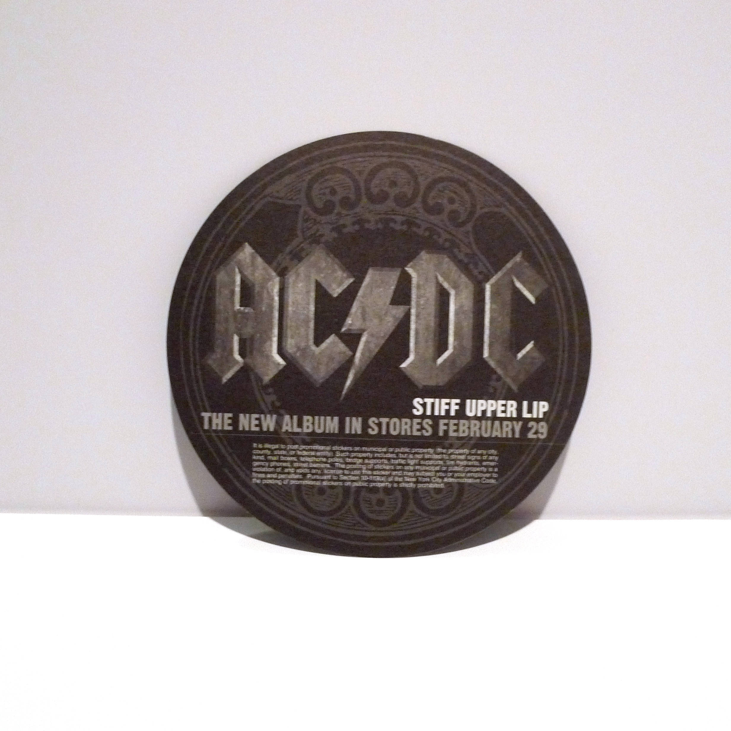 AC/DC Sticker - Stiff Upper Lip 2000 Vintage Round Logo Sticker / Angus ...