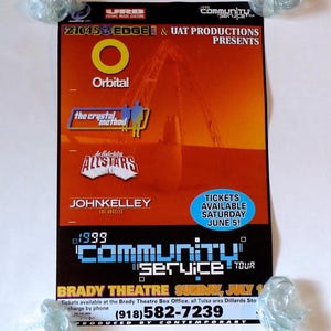 Póster original de Orbital / Crystal Method - Gira de servicio comunitario 18 de julio de 1999 / Lo Fidelity / Lady on Brady Theater Tulsa OK / Mohawk Music