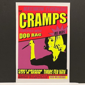 Póster original de The Cramps - Concierto del 16 de febrero de 1995 / Serigrafía firmada por el artista Lee Bolton / Cains Ballroom Tulsa OK / Mohawk Music