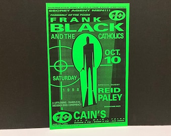 Frank Black and the Catholics Band Poster 1998 Vintage Live Concert Tour - Cains Ballroom Tulsa OK Reid Paley 10/10/98 Mohawk Music Records