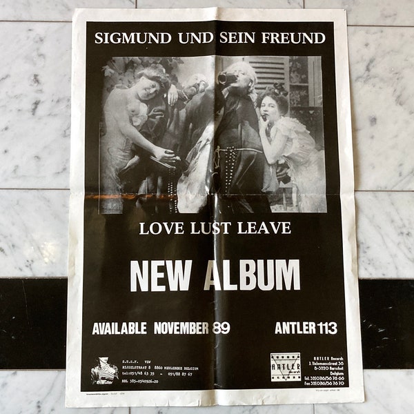 Sigmund Und Sein Freund Poster - Love Lust Leave - Vintage 1989 Antler Records Import - Industrial Belgium Band - Mohawk Music Record Store