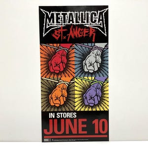 Póster original de Metallica de 2003 - St. Anger - Banda de metal / James Hetfield / Lars Ulrich / Kirk Hammett / Robert Trujillo / Mohawk Music