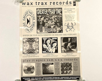 Vintage Wax Trax Records Poster 1989 - Acid Horse / Noise Unit / Greater Than One / Wreck / A Grumh / Industrial Techno / Mohawk Music Store