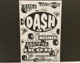 Dash Rip Rock Autographed Poster - March 12, 1996 Concert / Ikon Club Tulsa OK with Mermen / Hand Signed / Cowpunk Rockabilly /Mohawk Music