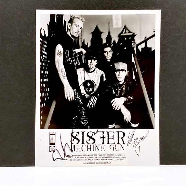 Sister Machine Gun Autographed Photograph - Vintage Original Press Release Black and White Band Photo Wax Trax TVT Mohawk Music Record Store