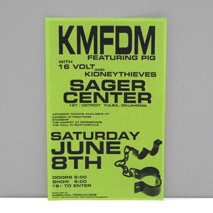 KMFDM Flyer / Mini Poster June 8, 1996 NIHIL Tour / Vintage