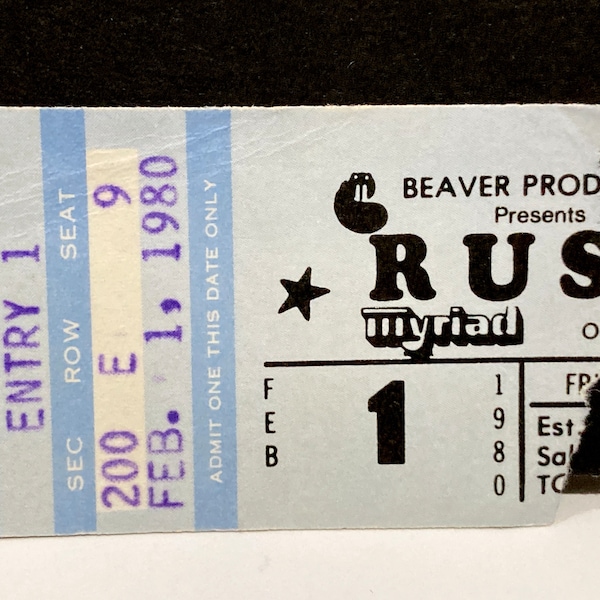 Rush - Concert Ticket Stub - Vintage February 1, 1980, The Myriad, Oklahoma City, OKC - Max Webster Opening Act - Mohawk Music Records Store