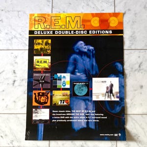 Póster original de REM con discografía 2004 / R.E.M. Band - Michael Stipe, Peter Buck, Mike Mills, Bill Berry Athens Georgia / Mohawk Music