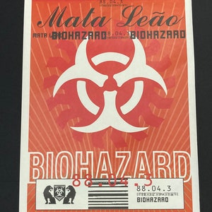 Póster original de Biohazard: Mata Leão, banda de rock metal/hardcore de época de 1996, símbolo y logotipo de la banda Biohazard, tienda de discos Mohawk Music