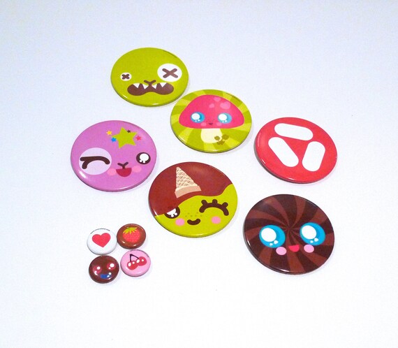 Red Mushroom Button Strawberry Cherries Cute Face Heart Set Etsy
