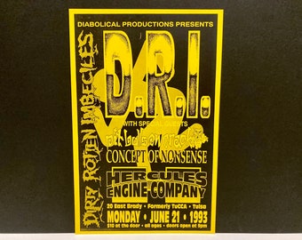 D.R.I. Dirty Rotten Imbeciles Poster - June 21, 1993 Vintage DRI Punk Rock Band Live Concert Tour Tulsa Oklahoma / Mohawk Music Record Store