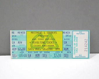 Revolting Cocks Ticket August 18 1990 Concert / Revco Full Unused Ticket / with Mentors / Cains Ballroom Tulsa OK / Wax Trax / Mohawk Music