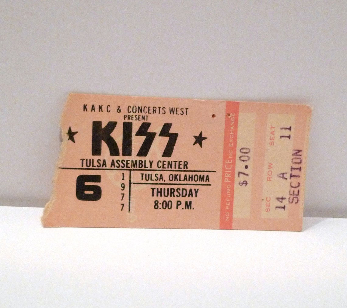 Kiss Ticket Stub 1977 Vintage Band Concert Tour 1/6/77 Tulsa Etsy