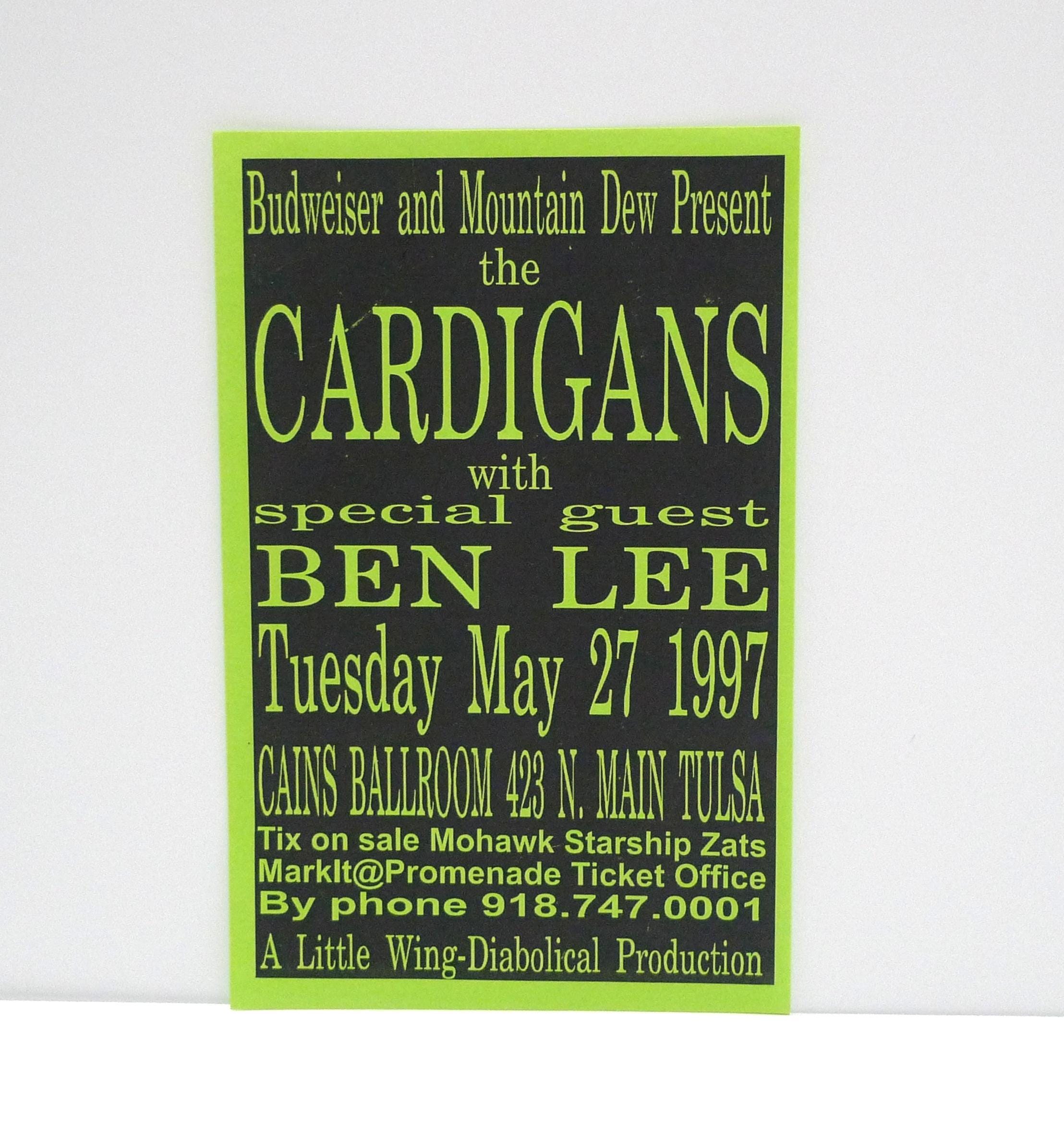 Cardigans Flyer / Handbill May 27, 1997 Concert Tour - Cains