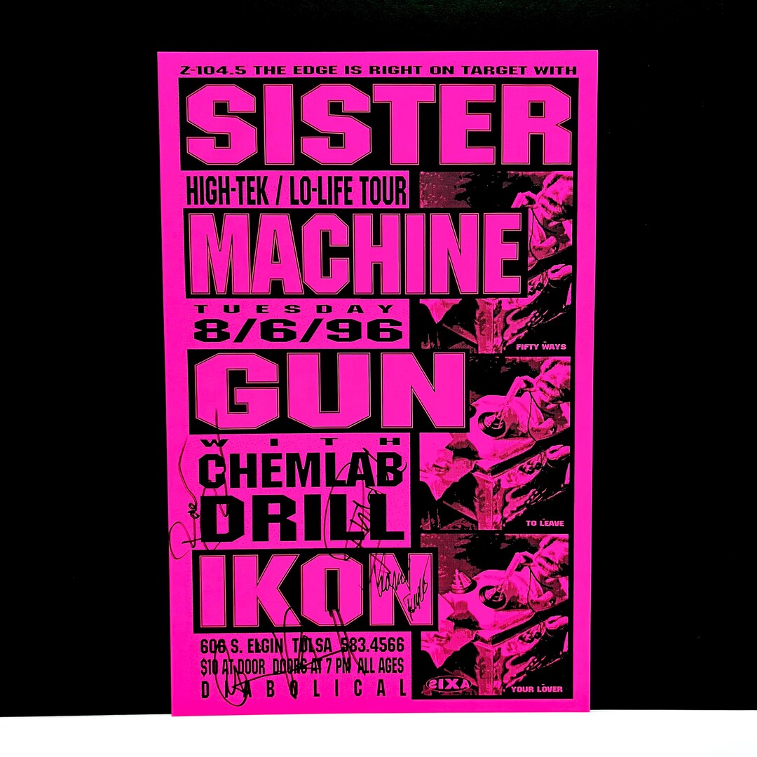 Machine Gunner Poster Sister Machine Gun Autographed Poster - Vintage August 6, 1996 Concert ...
