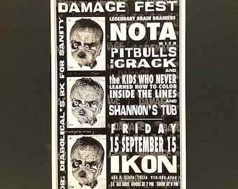 NOTA - Damage Fest Poster September 15, 1990s - Punk Band Tour / Pitbulls / Kids Who Never Learned How To / Ikon Club Tulsa OK /Mohawk Music