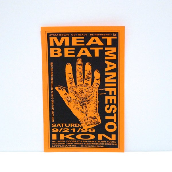 Meat Beat Manifesto Flyer / Handbill 1996 Vintage 9/21/96 Ikon Tulsa OK Concert Tour Mini Poster - Loop Guru DJ Alex Patterson Mohawk Music
