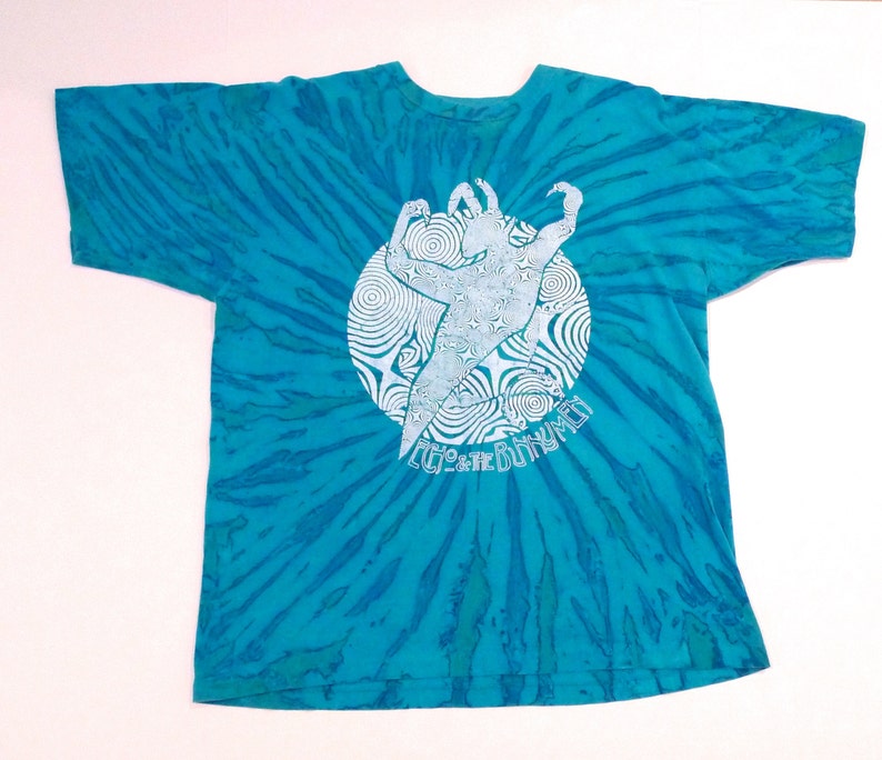 Echo and the Bunnymen T Shirt Vintage 90s size XL Psychedelic Blue Tie Dye Concert Band Tour Cotton Grunge Trippy Ian Mcculloch Mohawk Music