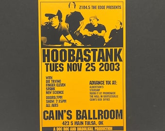 Hoobastank Poster - The Reason Concert Tour November 25, 2003, Cains Ballroom Tulsa OK / Indie Alternative California Band / Mohawk Music