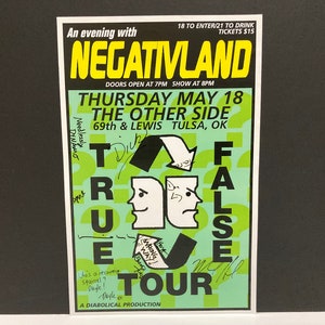 Póster de Negativland - Autografiado - Concierto del 18 de mayo de 2000 / Póster original de la gira True False / Tulsa OK Other Side Club / Mohawk Music