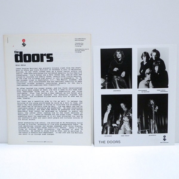 The Doors Wild Child Photograph and Press Release Kit 1991 Vintage Ray Manzarek Jim Morrison John Densmore Band Group Photo Mohawk Music