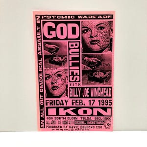 God Bullies Poster - Autographed February 17 1995 - Kill The King Tour / Punk Hardcore Band / Billy J Winghead / Ikon Tulsa OK /Mohawk Music