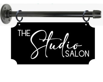 Custom Hanging Sign- Custom Black Metal Sign with Hanging Rod and Hardware, Custom Business Sign, Custom Home Sign, Etc.-  2-Sided 6"x12"