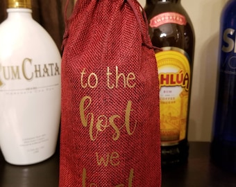 Jute Wine Bag - Wine Bottle Holder - To the host we toast