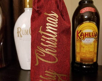 Jute Wine Bag - Wine Bottle Holder - Merry Christmas