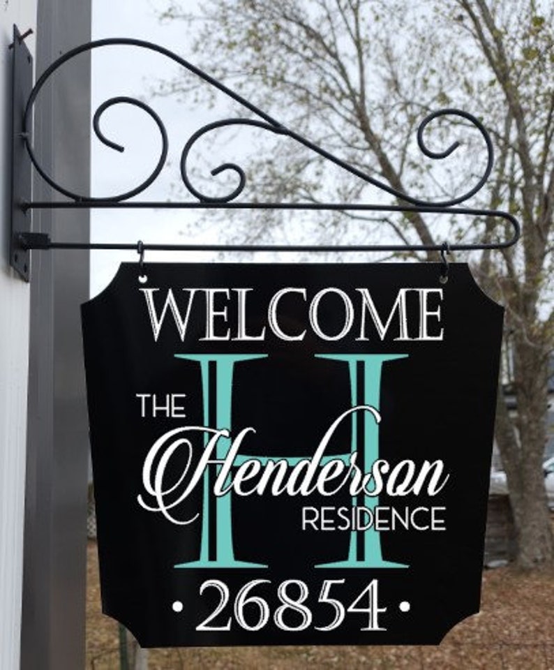 Custom Hanging Sign Personalized Black Metal Sign With Scroll Bracket-For Businesses, Home, Etc. 2-Sided Indoor/Outdoor 12x12 Sign image 2