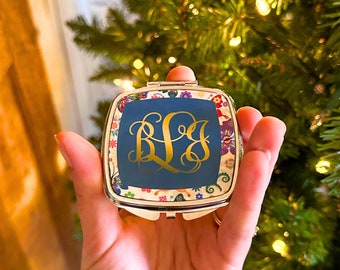 Monogrammed Personalized Compact Mirror with Your Name, Pattern, Colors