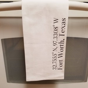 City and State Map Coordinates/Location Kitchen Flour Sack Towel - Tea Towel