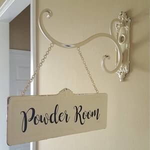 2-Sided 4.5 x 11 Rectangular Metal Room Sign and Bracket with Custom Lettering Off-White Distressed