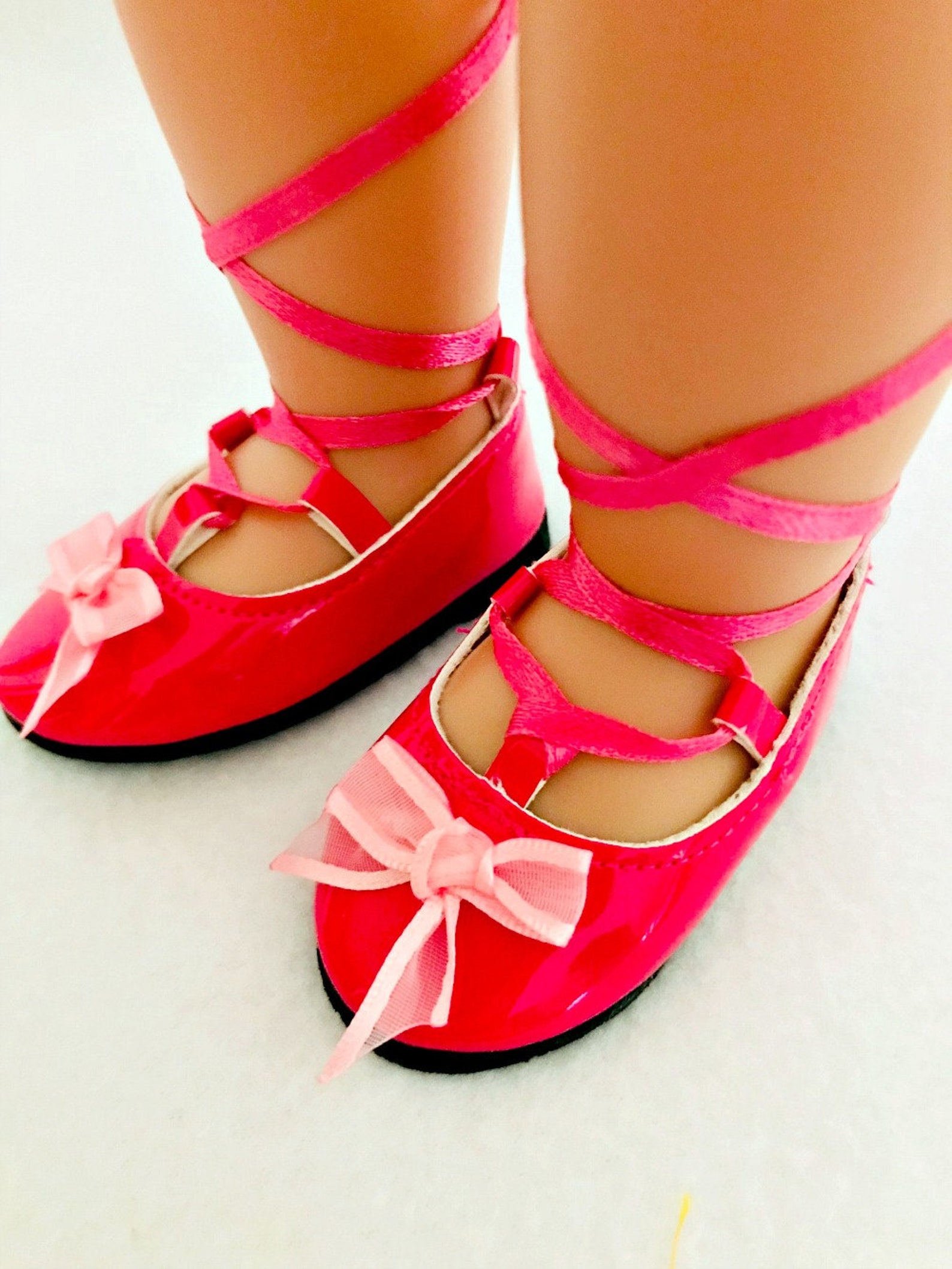 hot pink ballet flats for 18 inch doll - 18 inch doll shoes - ghillies for dolls - doll accessories - doll clothes - gifts for g