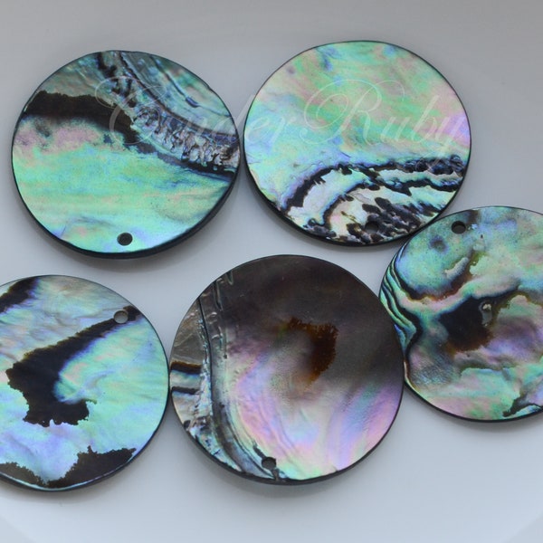 25 mm Abalone Shell Round Pendants, Green Hue Abalone Coin Charms, 1 Pair or More