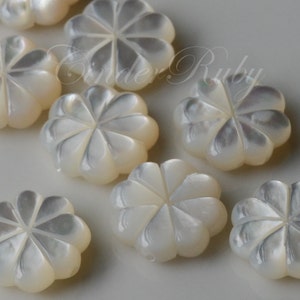 White MOP Puff Pumpkin Flowers,White Shell Eight Petal Puff Flowers,8/10/12/15 mm White Mother of Pearl 8 Petal Sideways Charms